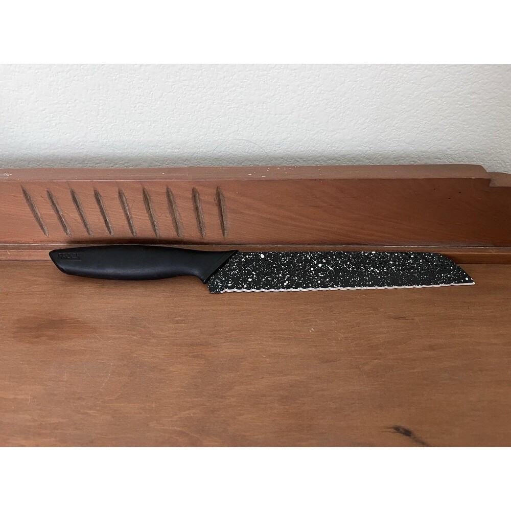 Rock 7" Serrated Knife Non-Stick Speckled Blade Straight Edge Black Handle